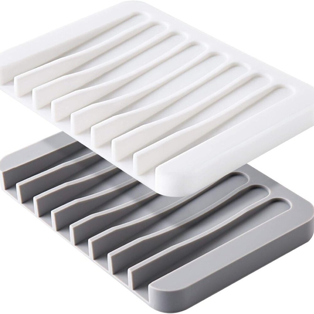 2PCS Self Draining Soap Dishes, Premium Silicone Soap Holder & Saver for Shower,